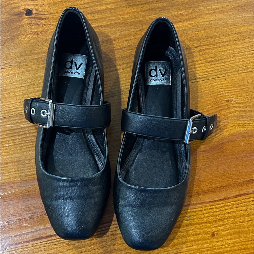 Dolce Vita Black Buckle Strap Flats